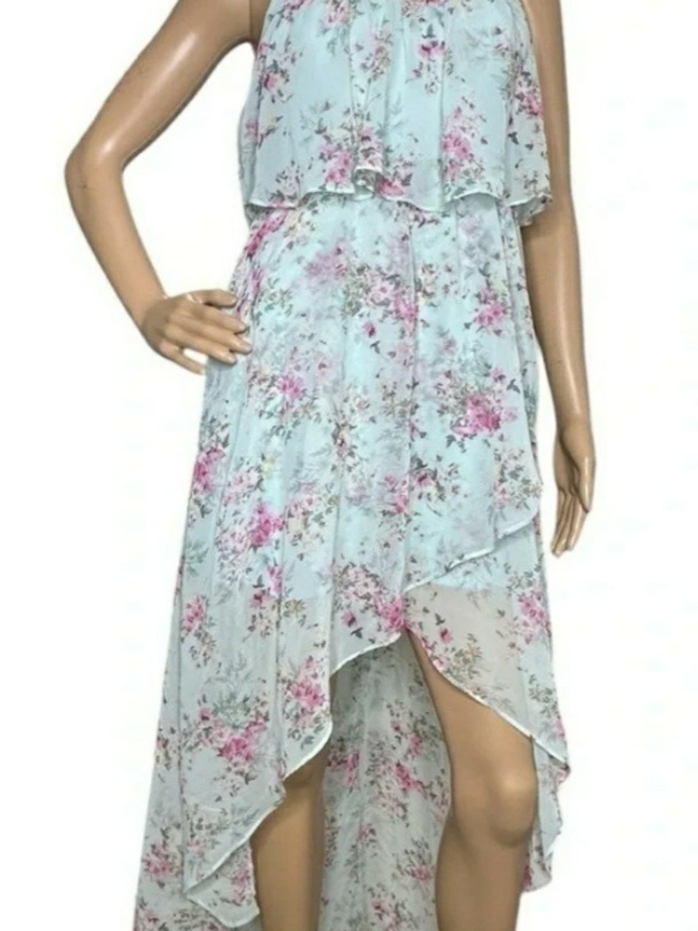 Disney Light Blue Floral High-Low Chiffon Dress